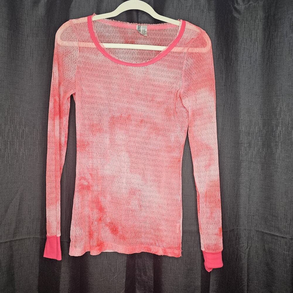 BKE Womens Sheer Burnout Shirt Top Pink LS Size Small Layer Tall
